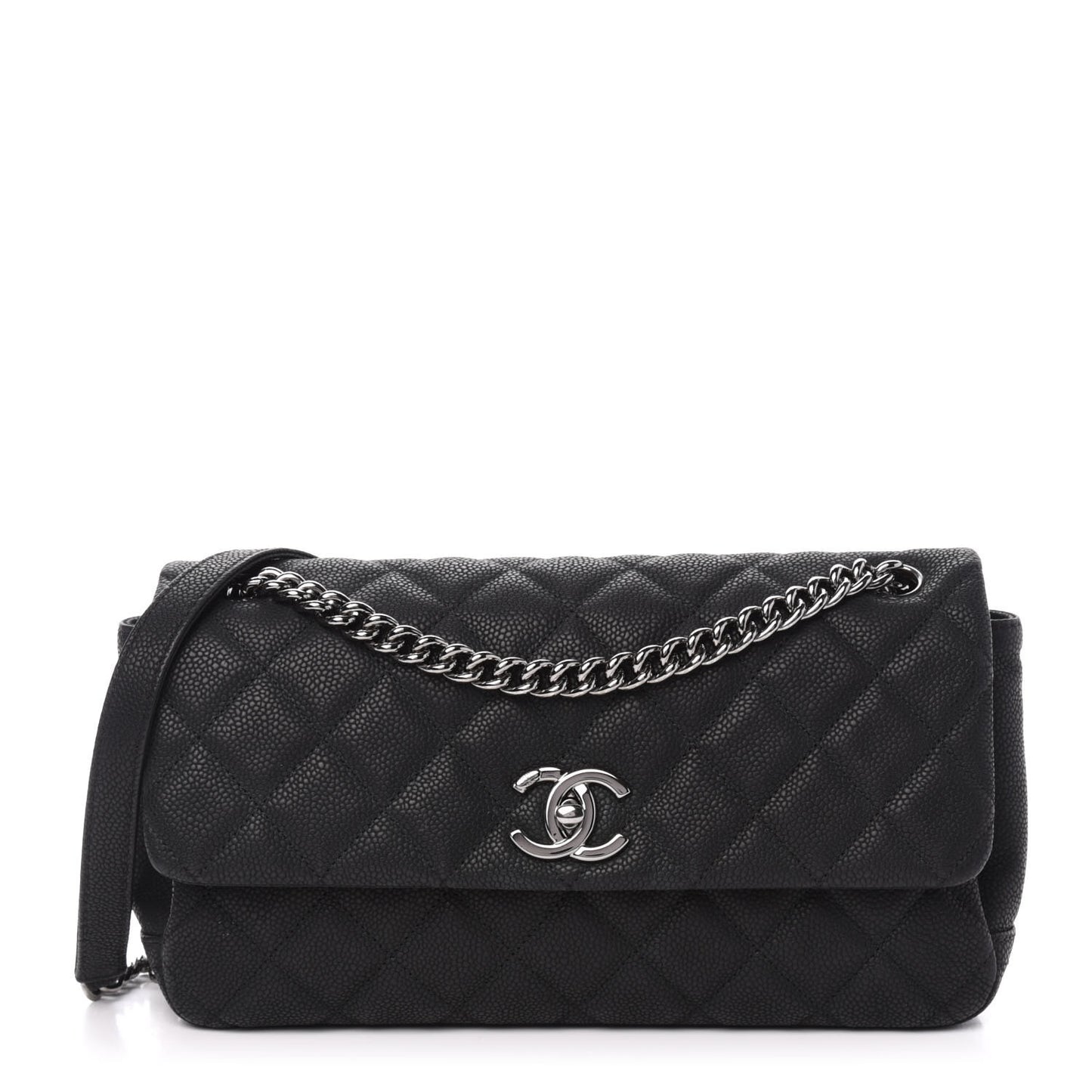 Iridescent Caviar Quilted Medium Lady Pearly Flap Black