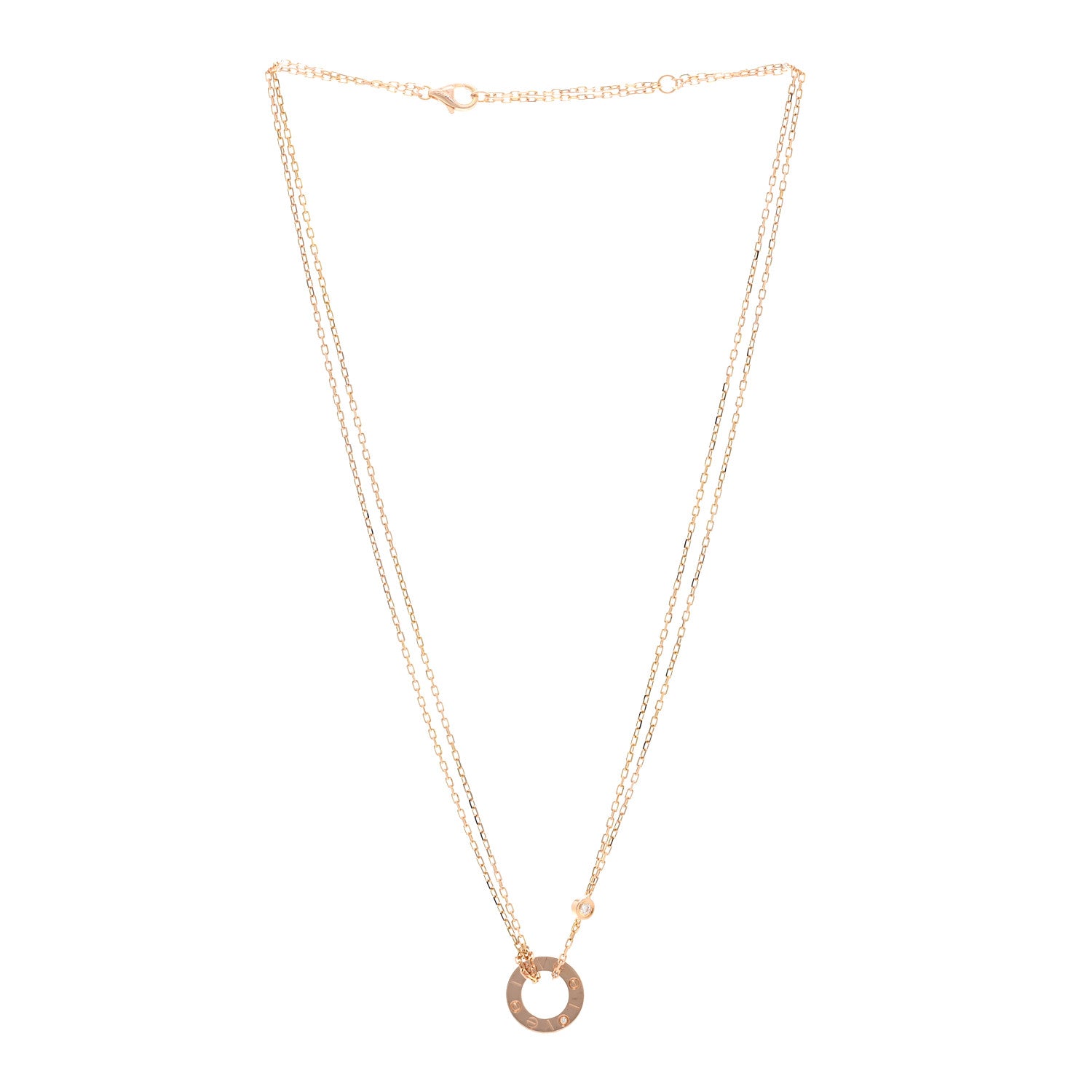 Cartier 18K Pink Gold 2 Diamond LOVE Necklace 3 of 5