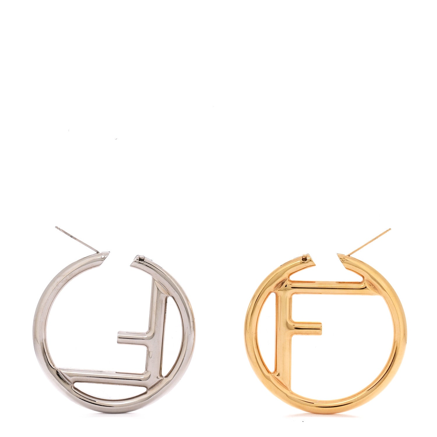 Fendi Metal FF Hoop Earrings Gold Silver 3 of 4