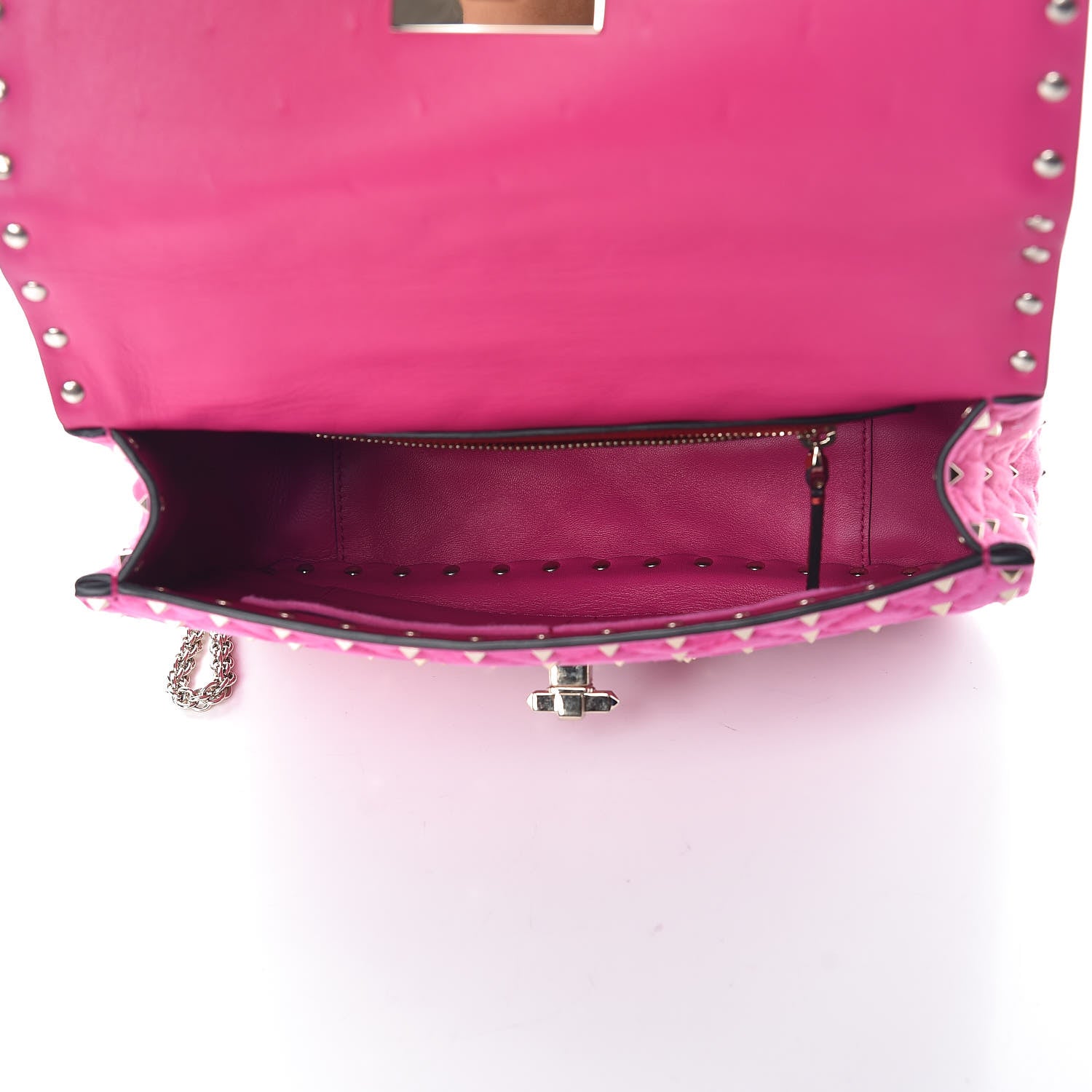 Valentino Garavani Suede Medium Rockstud Spike Shoulder Bag Bright Fuxia 5 of 12