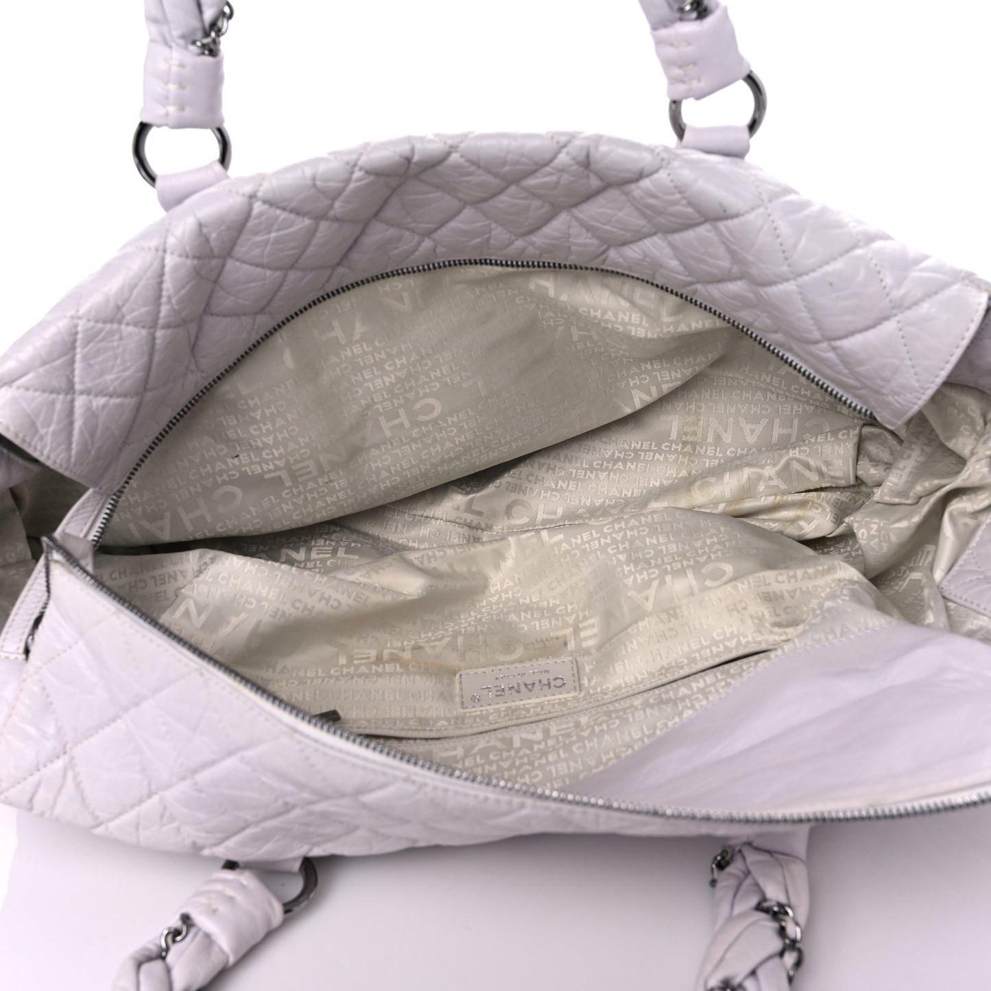 Distressed Lambskin Vintage Ligne Lady Braid XL Tote White