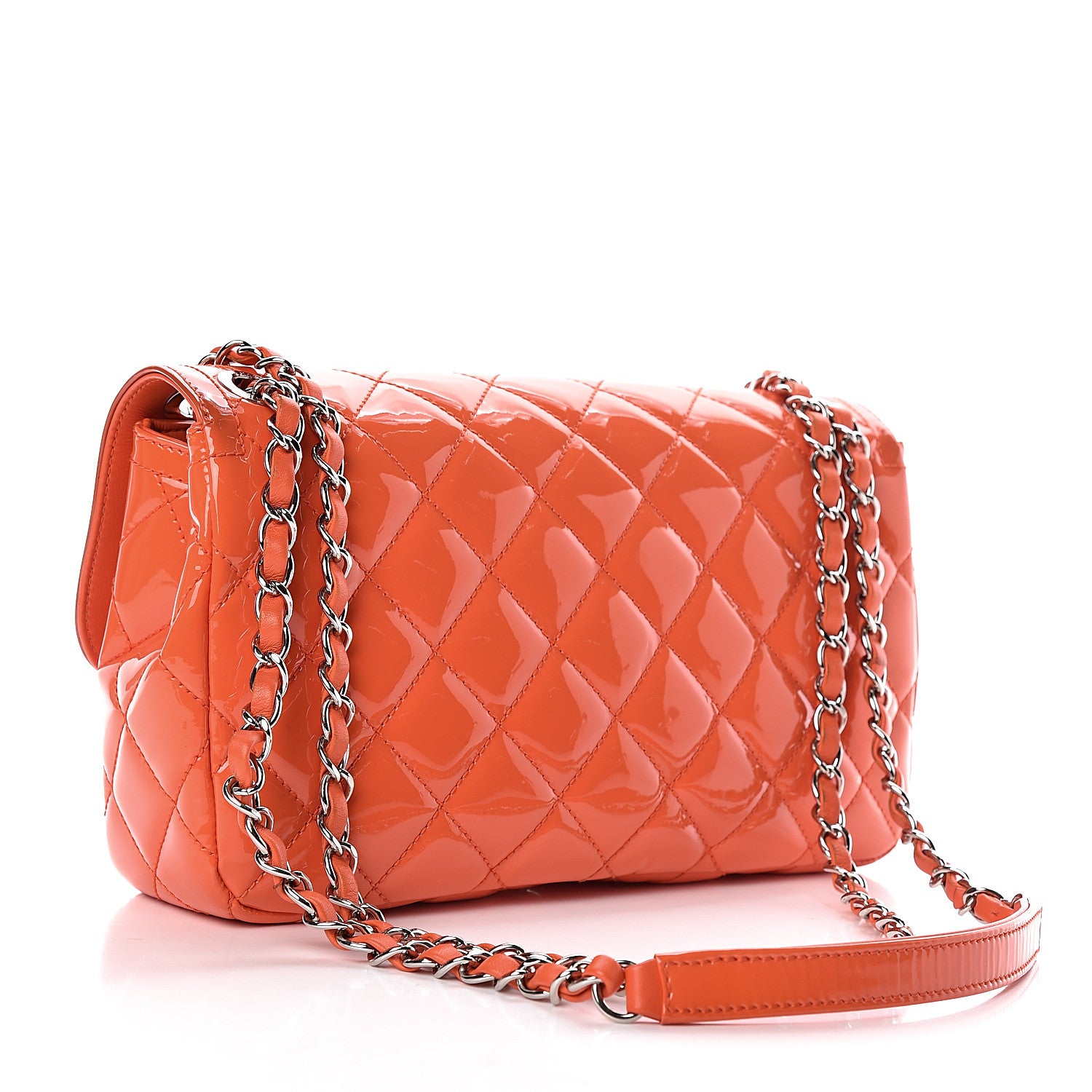 Chanel Patent Quilted Large Coco Shine Flap Orange 3 of 12