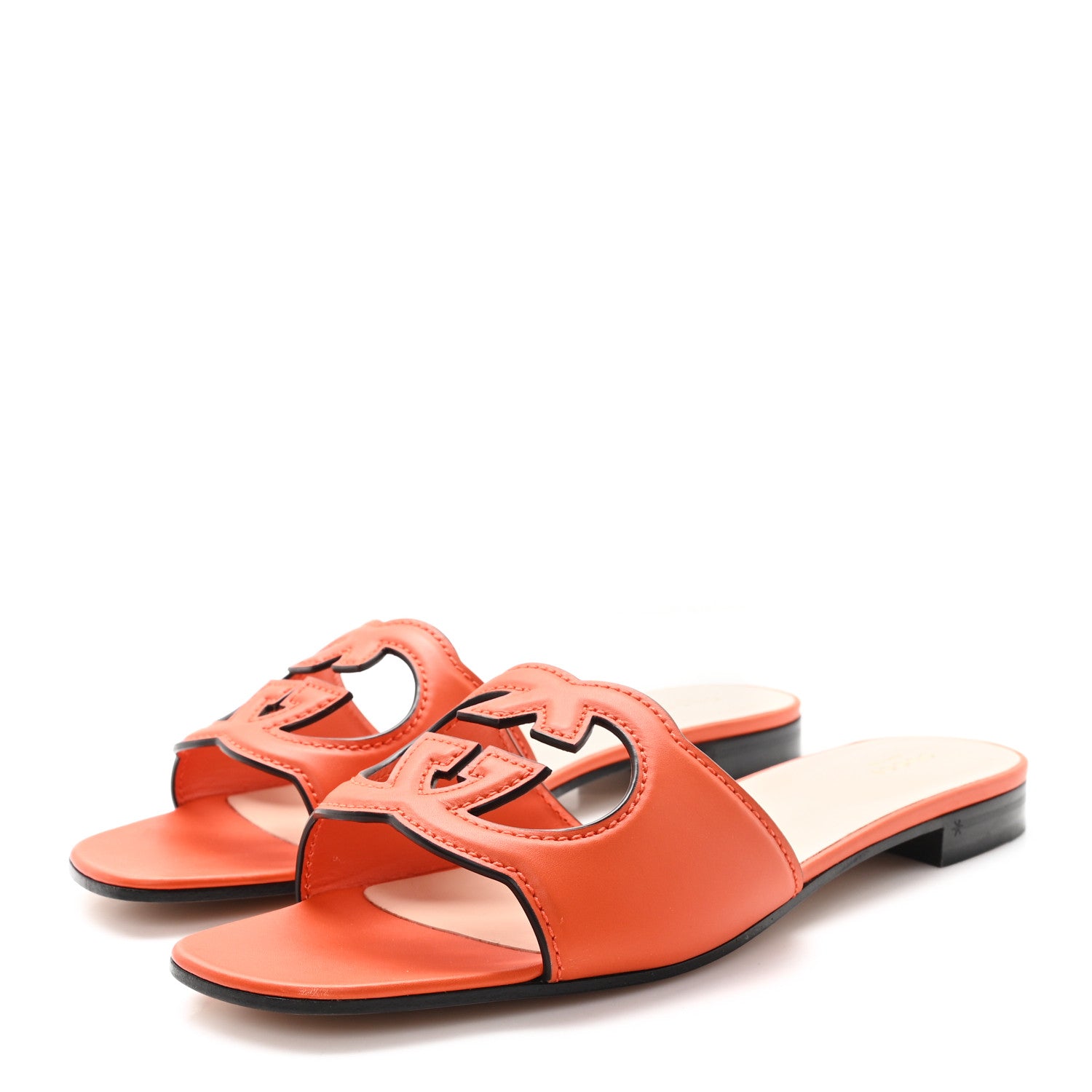 Gucci Cosmos Softy Calfskin Interlocking G Cut Out Slide Sandals 41.5 Deep Orange 4 of 9