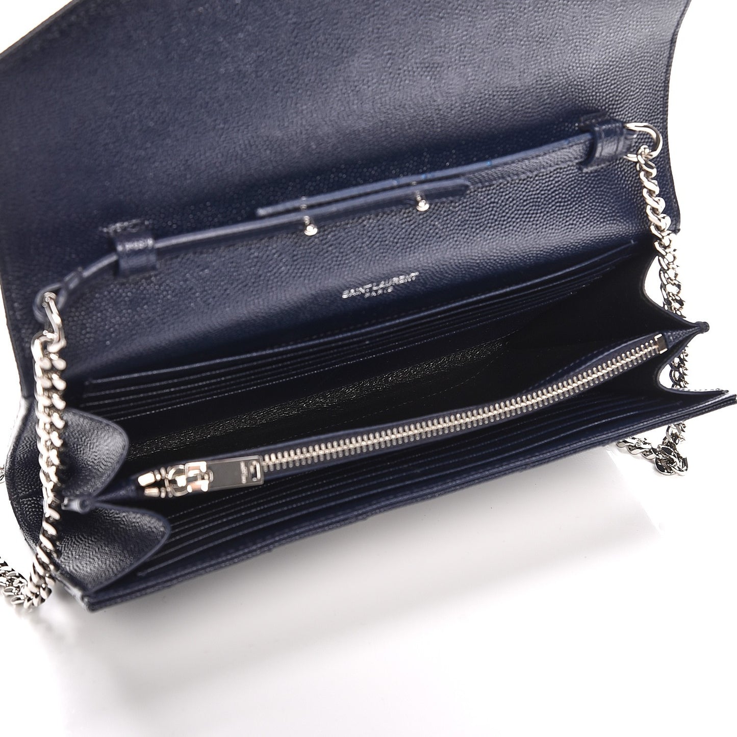 Grain de Poudre Matelasse Chevron Medium Monogram Chain Wallet Blue