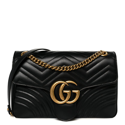 Gucci Calfskin Matelasse Medium GG Marmont Shoulder Bag Black 1 of 11
