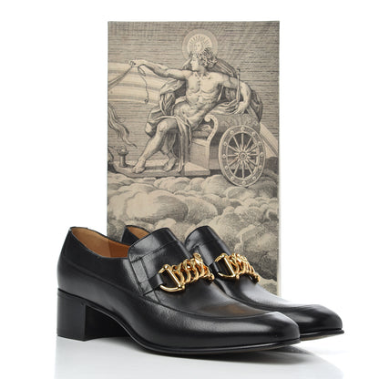 Gucci Goatskin Mens Chain Mid Heel Loafers 11 Black 13 of 13