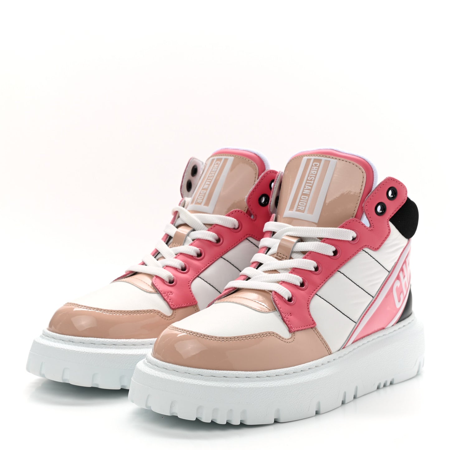 Nylon Calfskin Womens D-Player High Top Sneakers 37 Pink