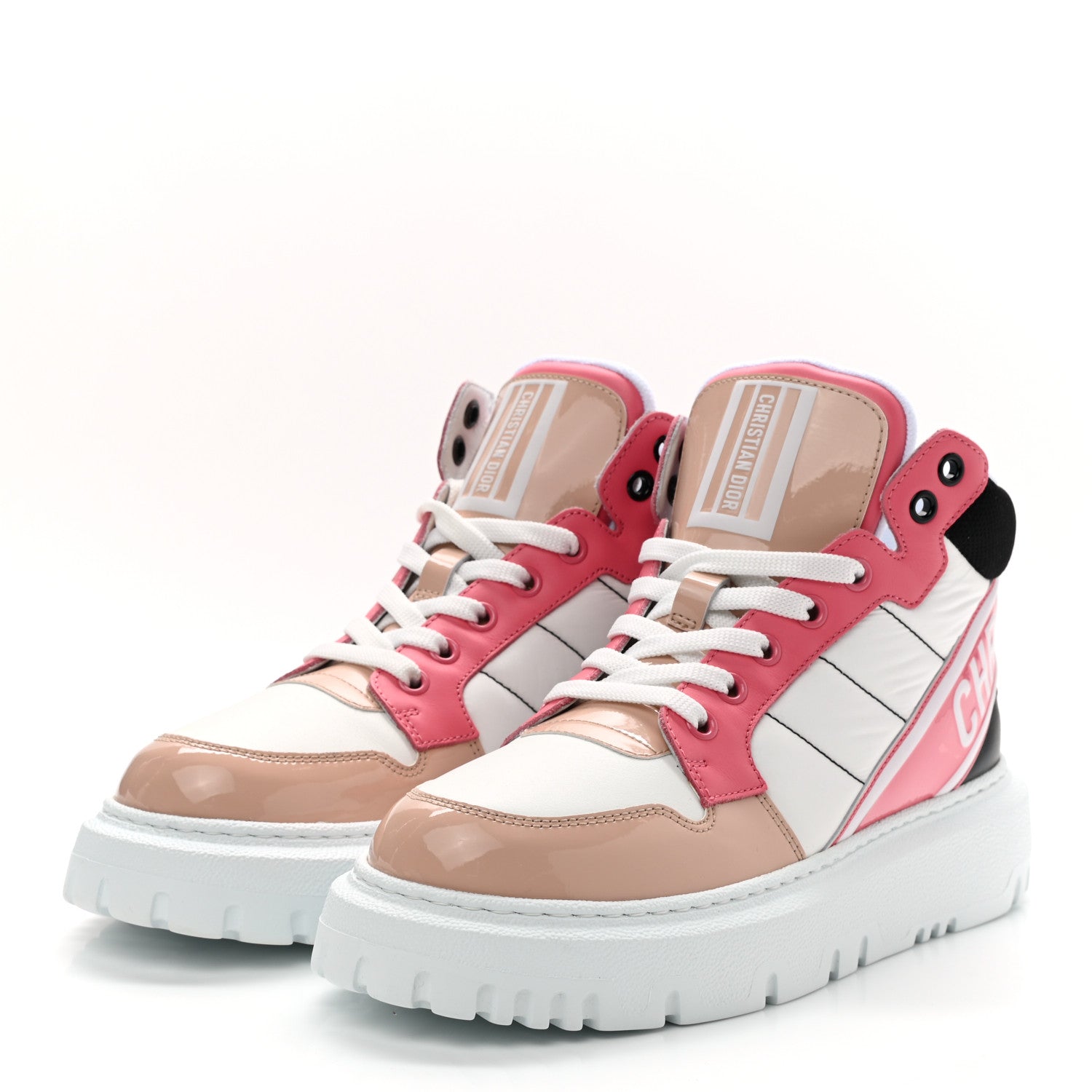 Christian Dior Nylon Calfskin Womens D-Player High Top Sneakers 37 Pink 3 of 8