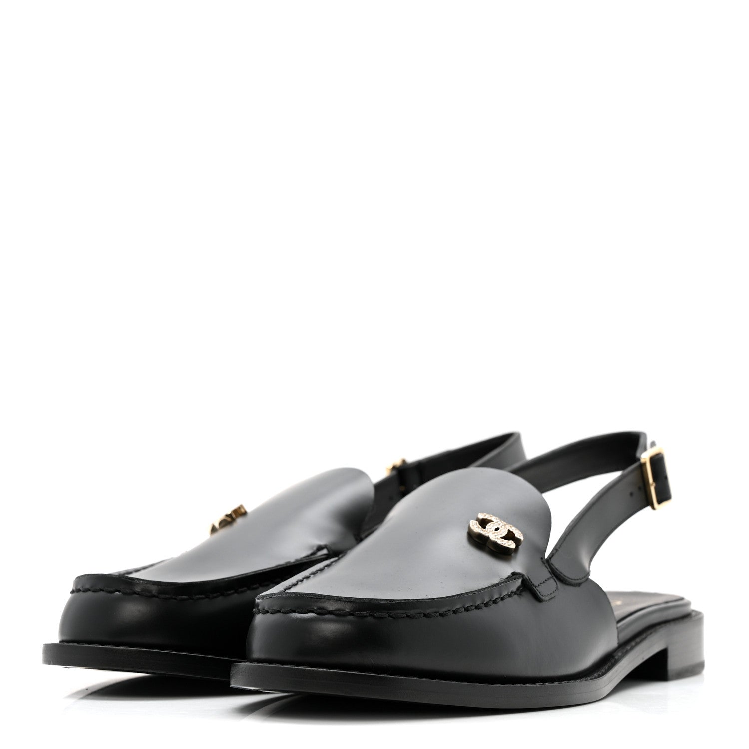 Chanel Calfskin Crystal CC Slingback Flats 39 Black 4 of 11