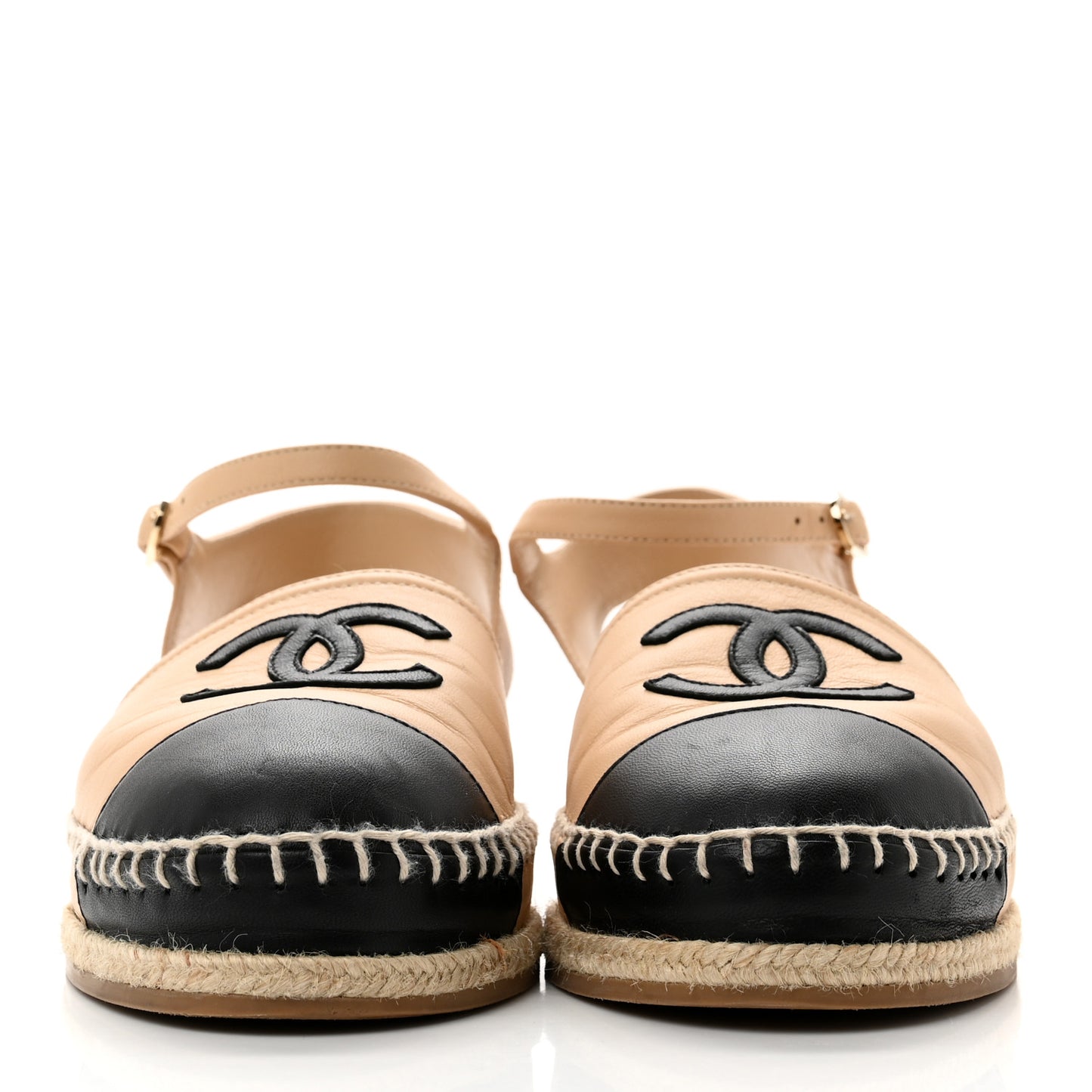 Lambskin Cap Toe CC Espadrille Sandals 39 Beige Black