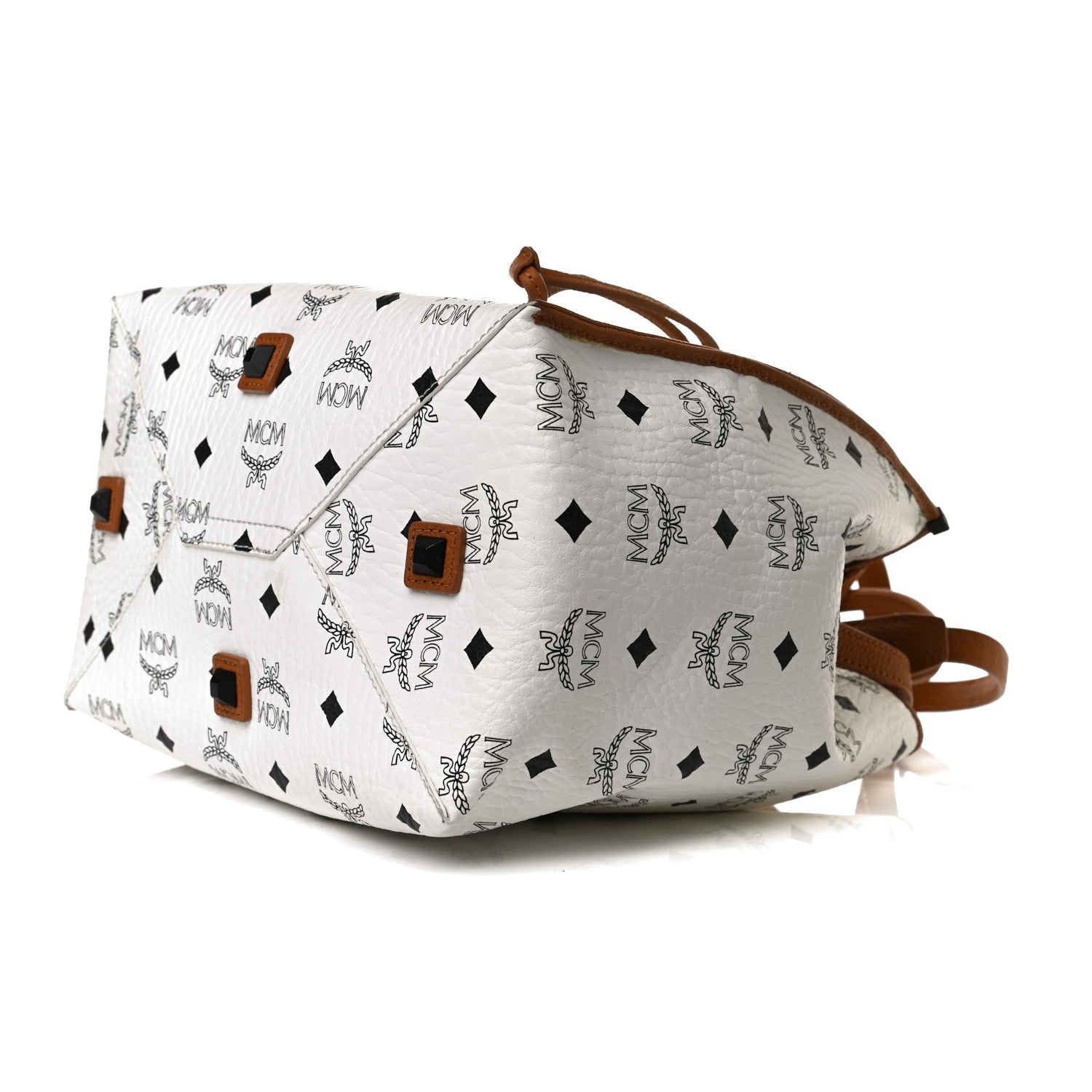 MCM Visetos Drawstring Bucket Bag White 9 of 14