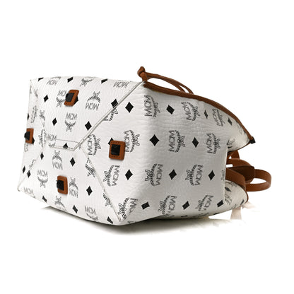 MCM Visetos Drawstring Bucket Bag White 9 of 14