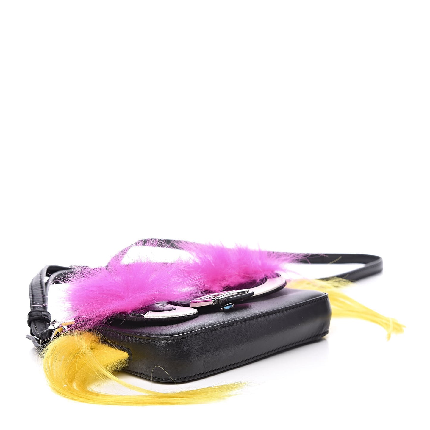 Nappa Shatoosh Fox Goat Fur Monster Micro Baguette Black Fuchsia Giallo