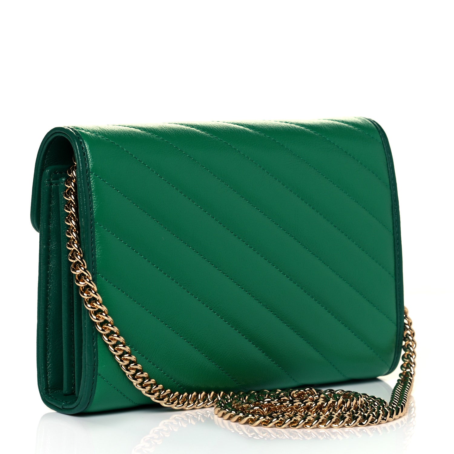 Gucci Azalea Calfskin Enamel Matelasse Diagonal Torchon GG Marmont Chain Wallet New Shamrock Emerald 2 of 10