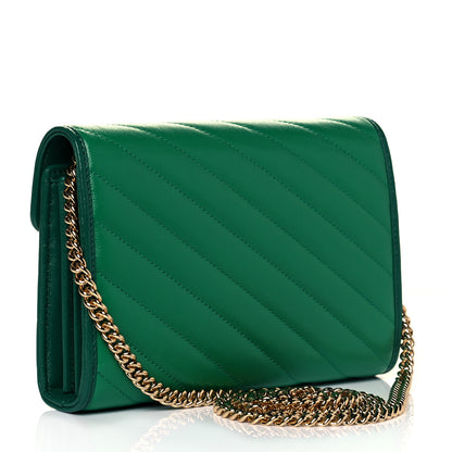 Gucci Azalea Calfskin Enamel Matelasse Diagonal Torchon GG Marmont Chain Wallet New Shamrock Emerald 2 of 10