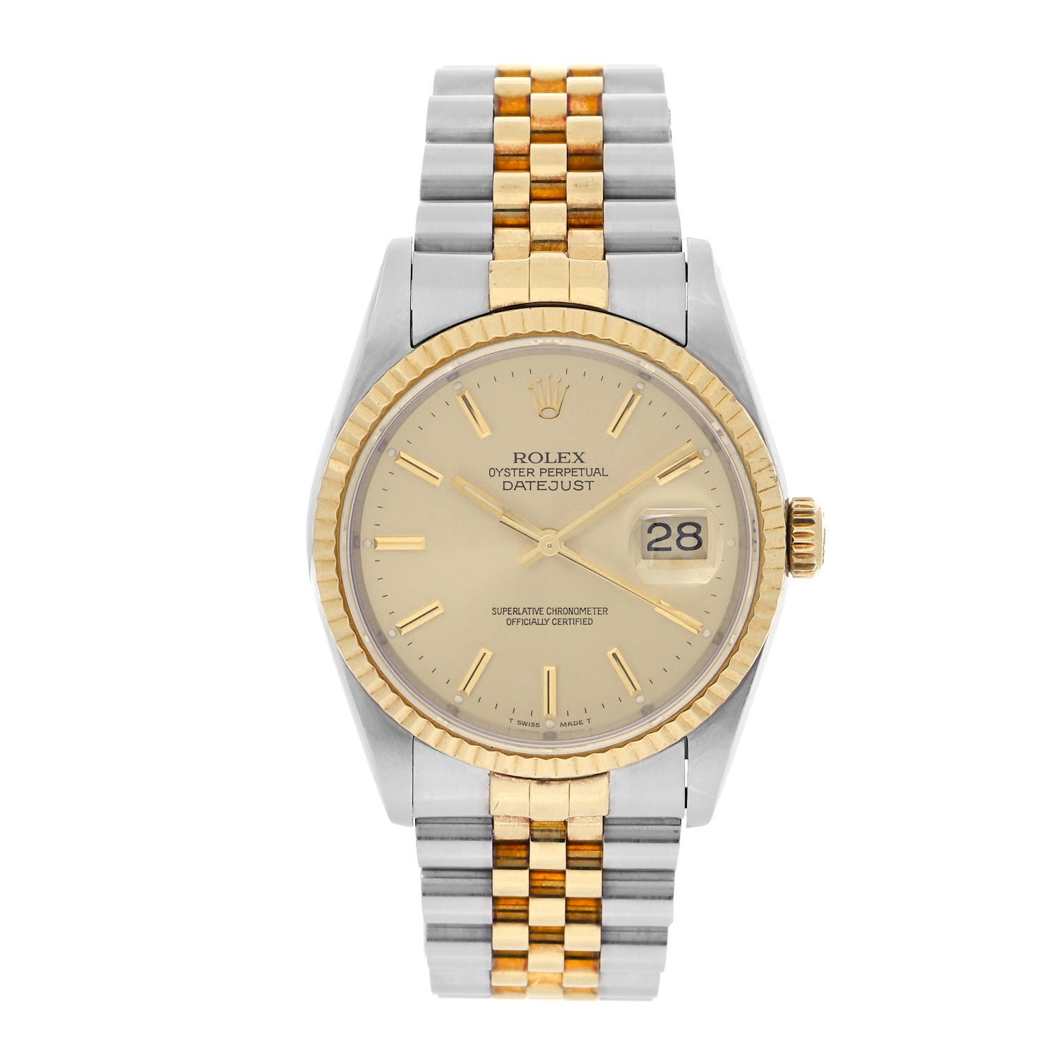 Rolex Stainless Steel 18K Yellow Gold 36mm Oyster Perpetual Datejust Watch Champagne 16233 1 of 4