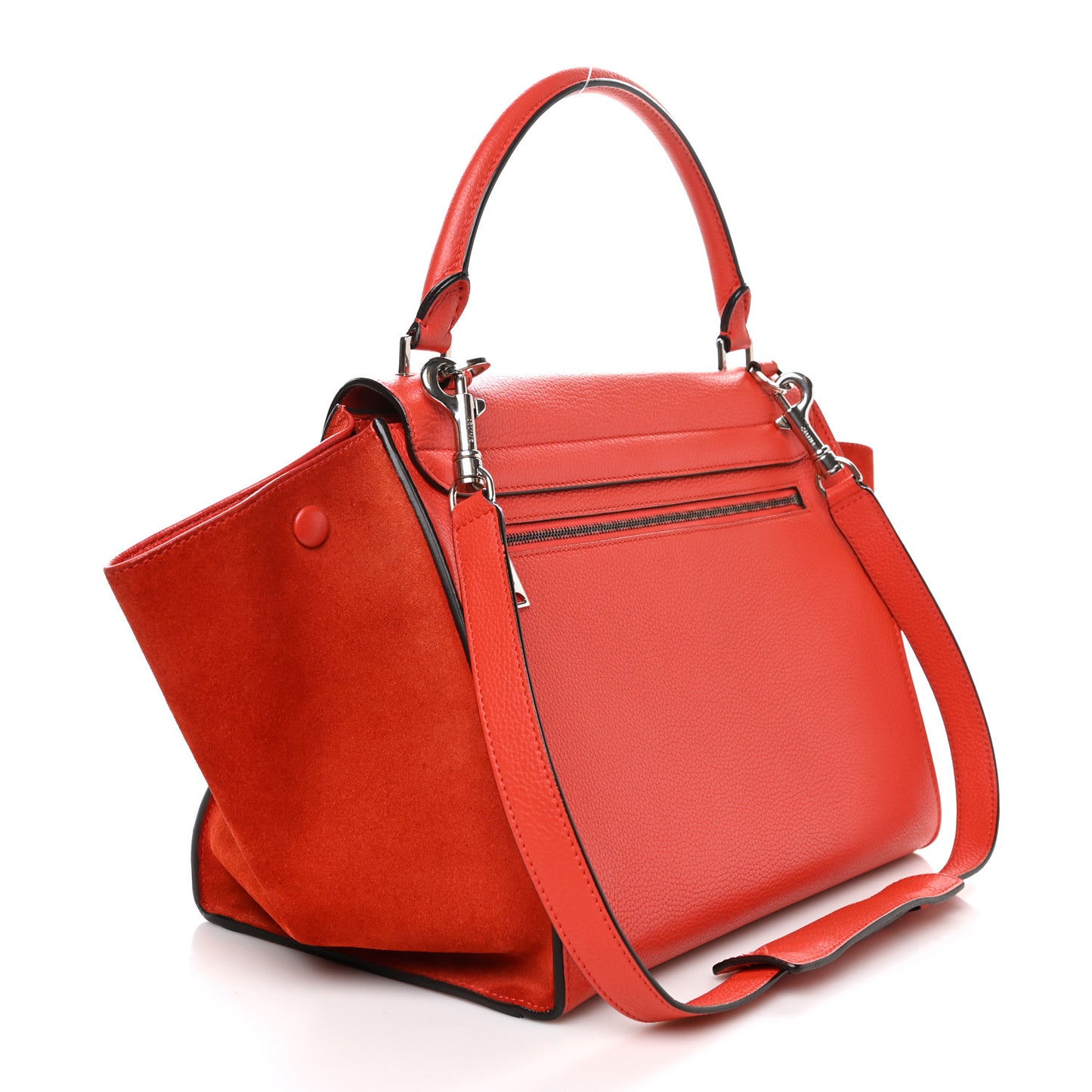 Drummed Calfskin Suede Medium Trapeze Vermillion