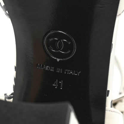 Chanel Printed Lambskin CC Sandals 41 White Black 7 of 10