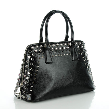 Prada Saffiano Vernice Crystal Pyramid Bag Black 3 of 8