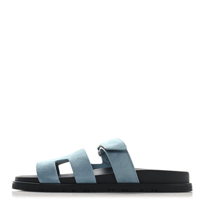 Hermes Suede Goatskin Womens Chypre Sandals 39 Bleu Mineral 1 of 10