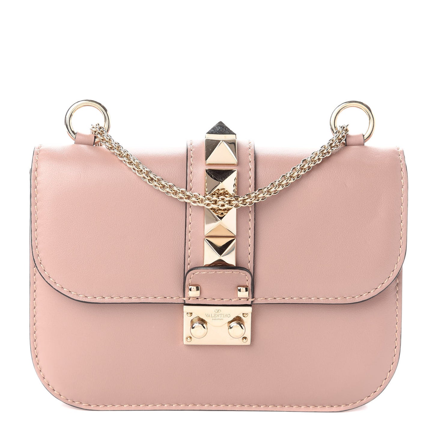 Vitello Small Glam Lock Rockstud Flap Poudre