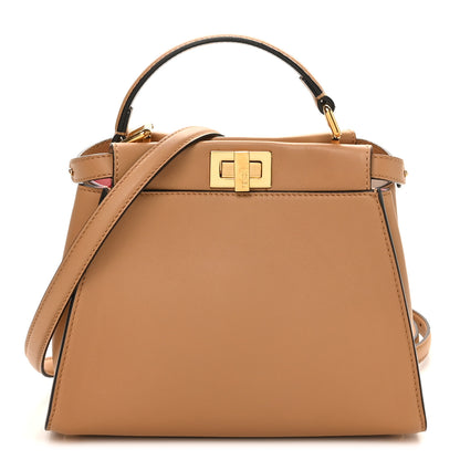 Fendi Vitello Seta Nappa FF Embossed Mini Peekaboo Iconic Satchel Miele Scuro Miele Scuro 1 of 10