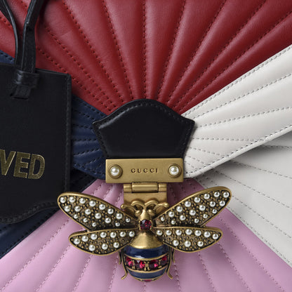 Gucci Calfskin Bamboo Trapuntata Queen Margaret Top Handle Bag Blue Agata Hibiscus Red Mystic White Sugar Pink 10 of 10