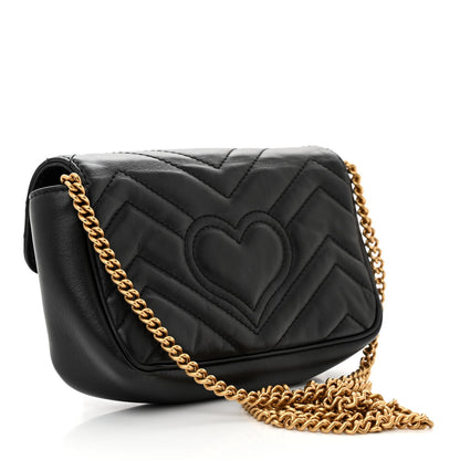 Gucci Calfskin Matelasse Super Mini GG Marmont Shoulder Bag Black 3 of 10