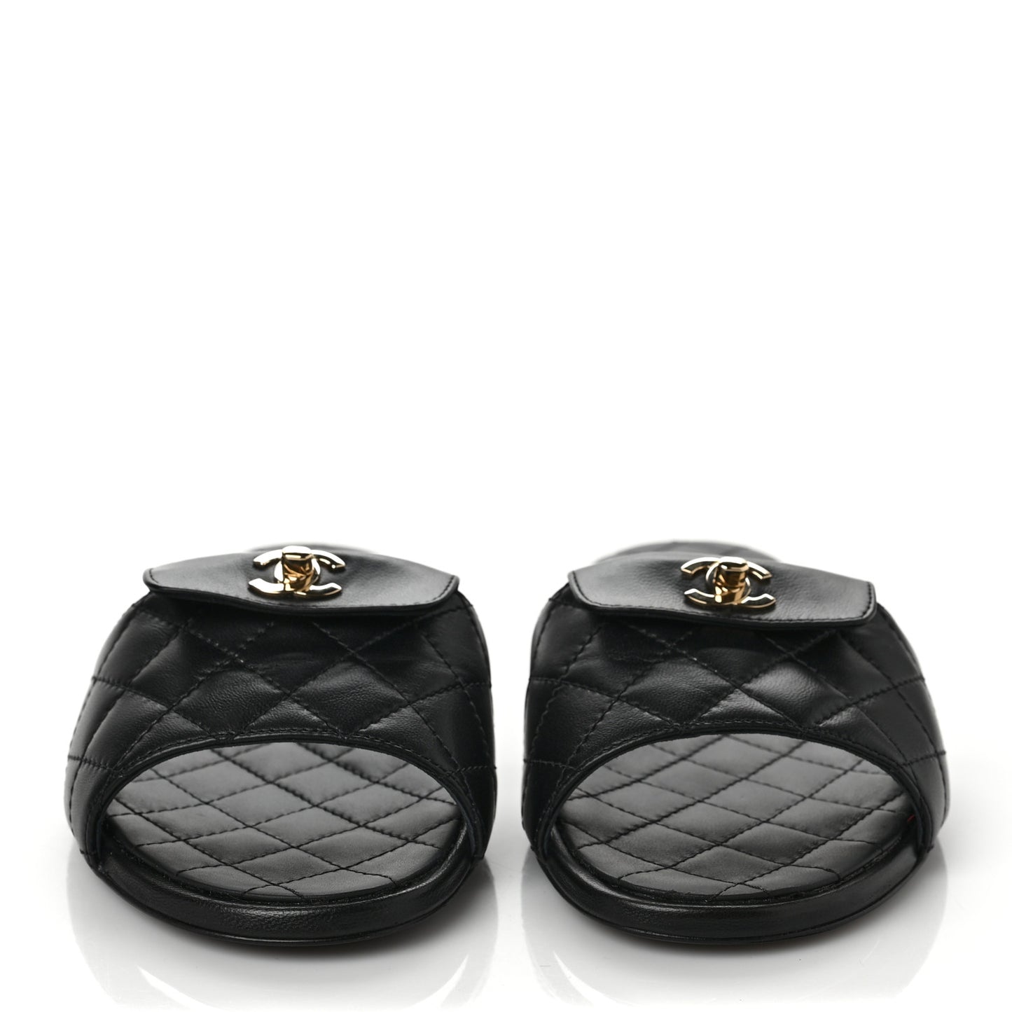 Lambskin Quilted CC Turnlock Sandals 38.5 Black