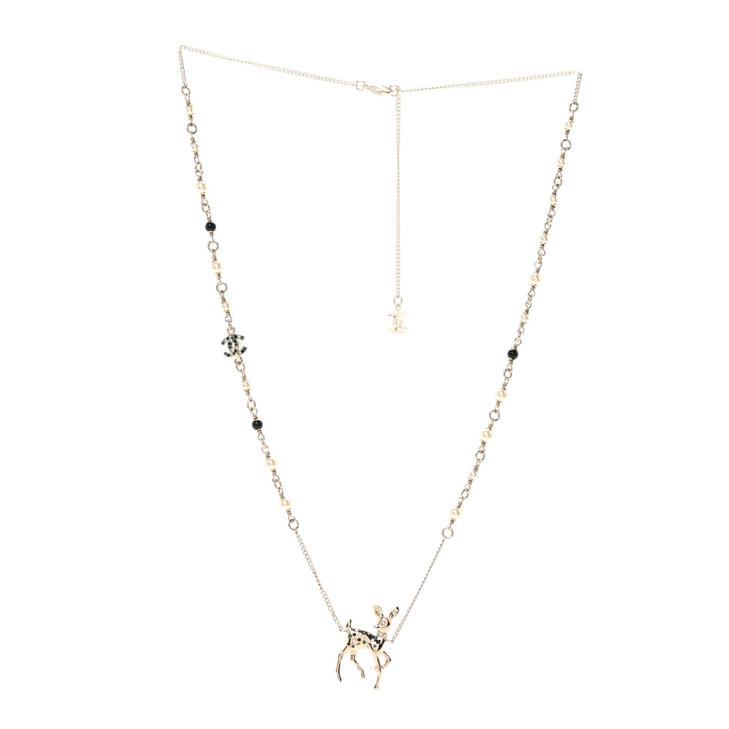 Metal Crystal Pearl Deer Pendant Necklace Green Black Gold