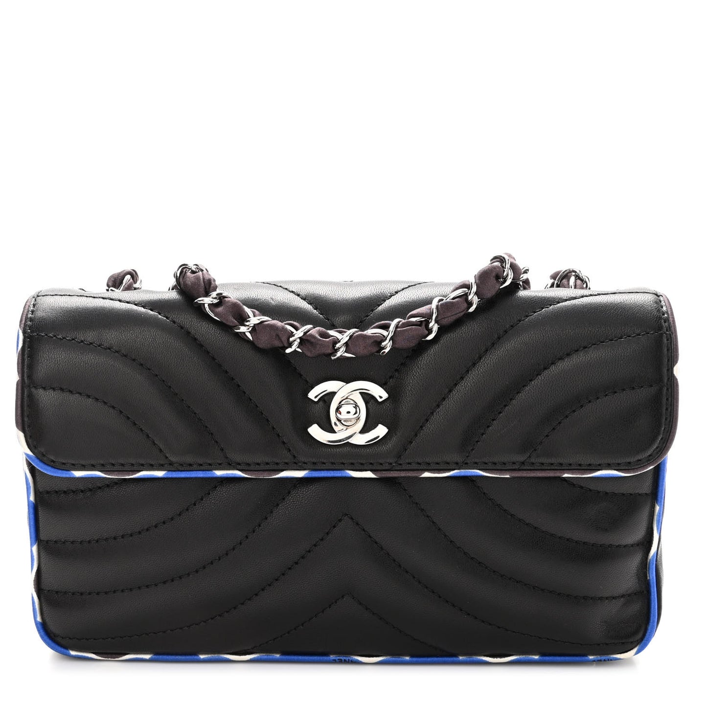 Lambskin Quilted Single Flap Black Multicolor