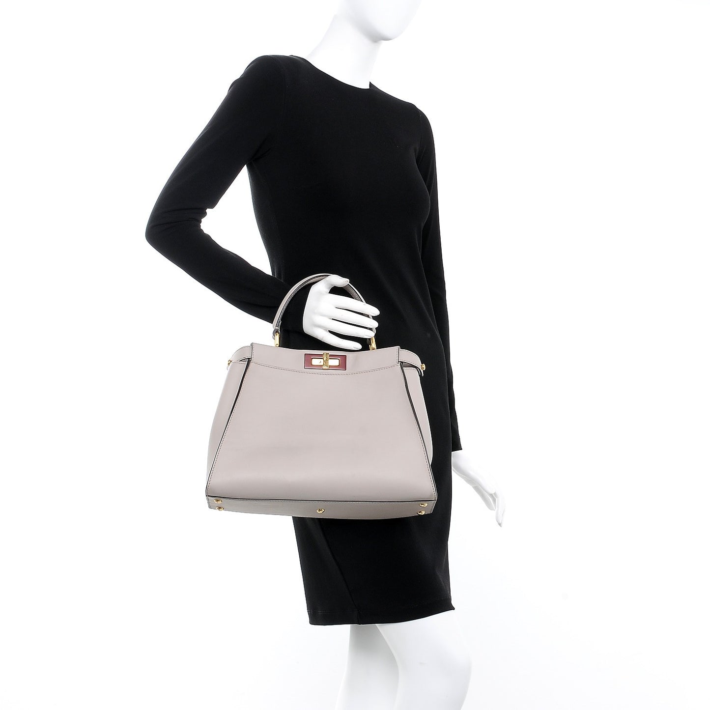 Vitello Seta Shiny Nappa Medium Peekaboo Iconic Satchel Grigio Polvere Bois de Rose