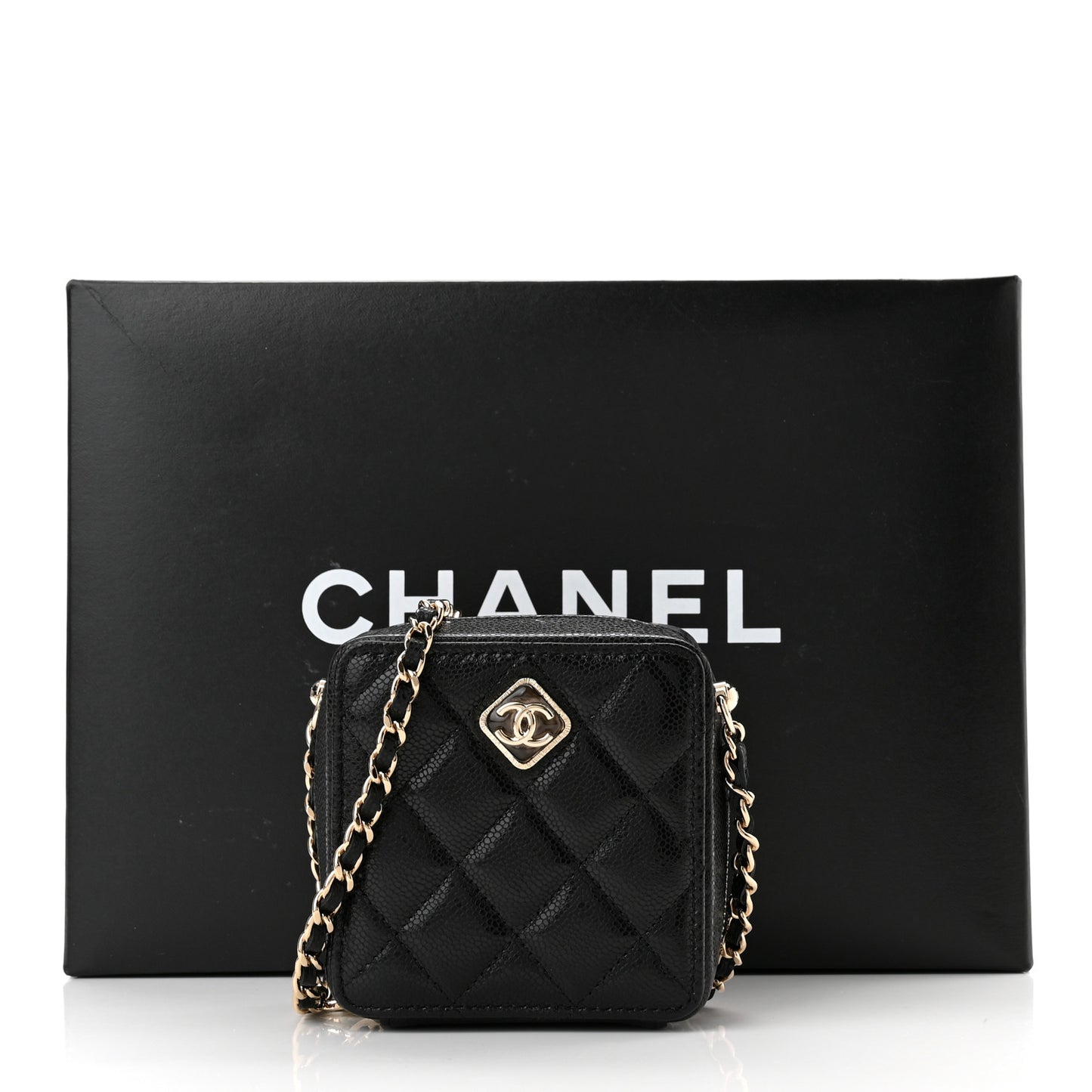 Caviar Quilted Clutch With Chain Black
