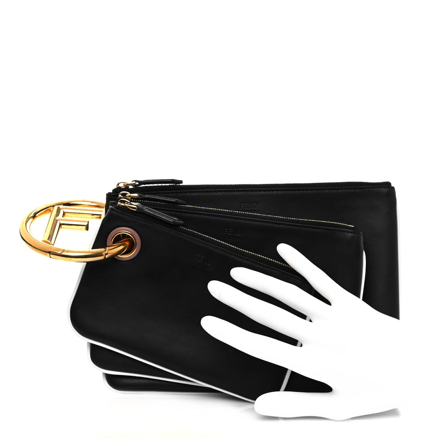 Vitello Century Opaco F is Fendi Bi-Color Triplette Pouch Set Black