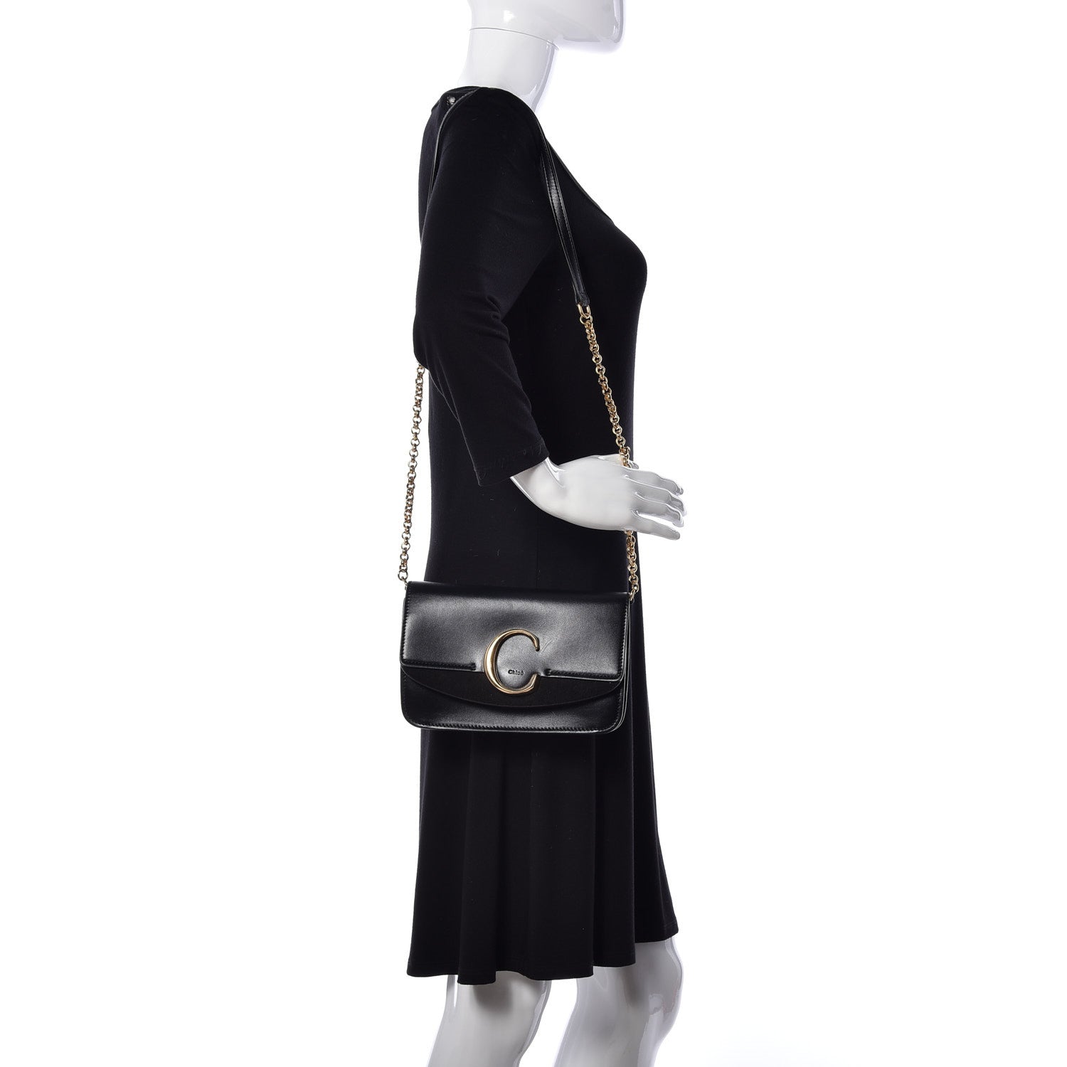 Chloe Calfskin Suede C Clutch With Chain Black 2 of 10