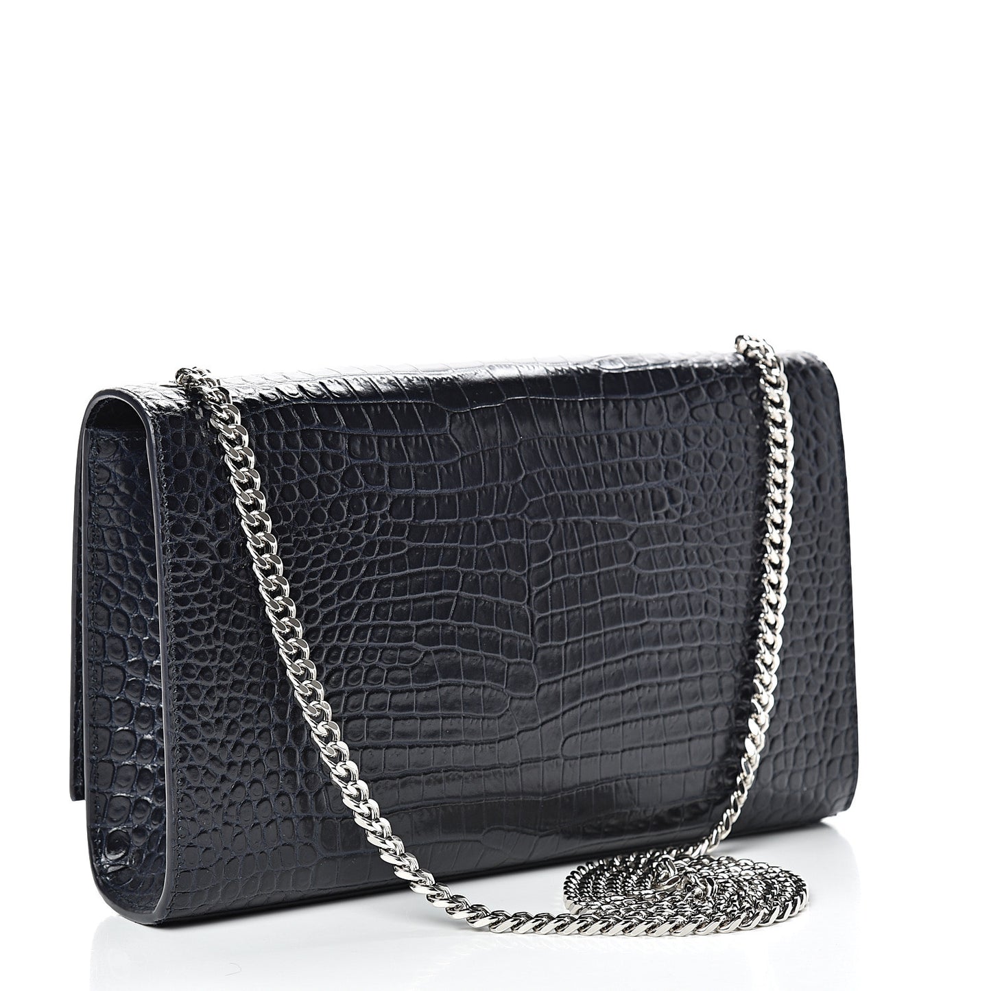 Calfskin Crocodile Embossed Medium Classic Monogram Kate Tassel Satchel Blue Sapphire