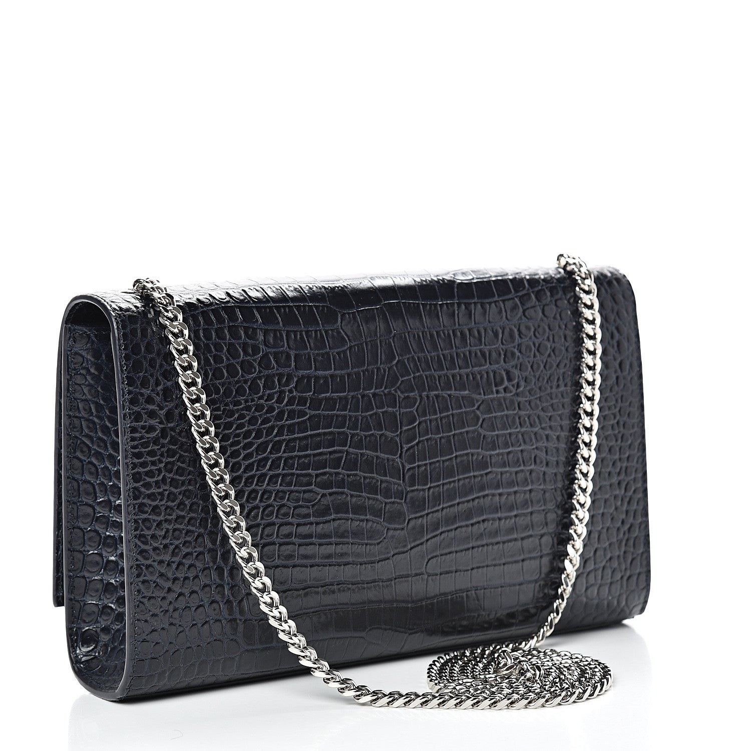 Saint Laurent Calfskin Crocodile Embossed Medium Classic Monogram Kate Tassel Satchel Blue Sapphire 2 of 10