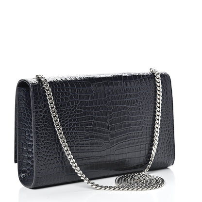 Saint Laurent Calfskin Crocodile Embossed Medium Classic Monogram Kate Tassel Satchel Blue Sapphire 2 of 10