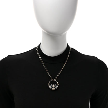 Chanel Metal Resin Quilted Flap Bag Hoop Mirror Necklace Black Gold 2 of 5