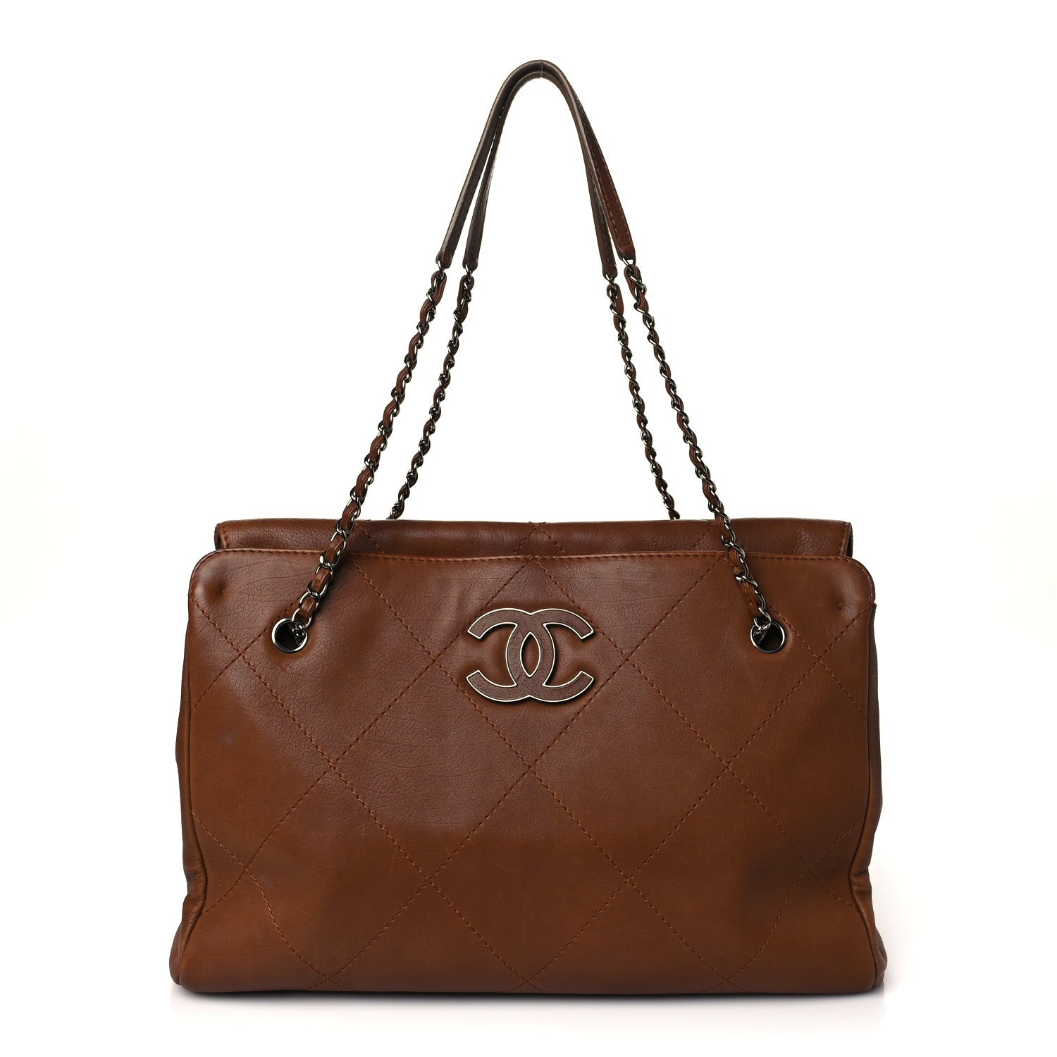Chanel Washed Calfskin Diamond Stitch Large Hamptons Shopping Tote Brown 1 of 10
