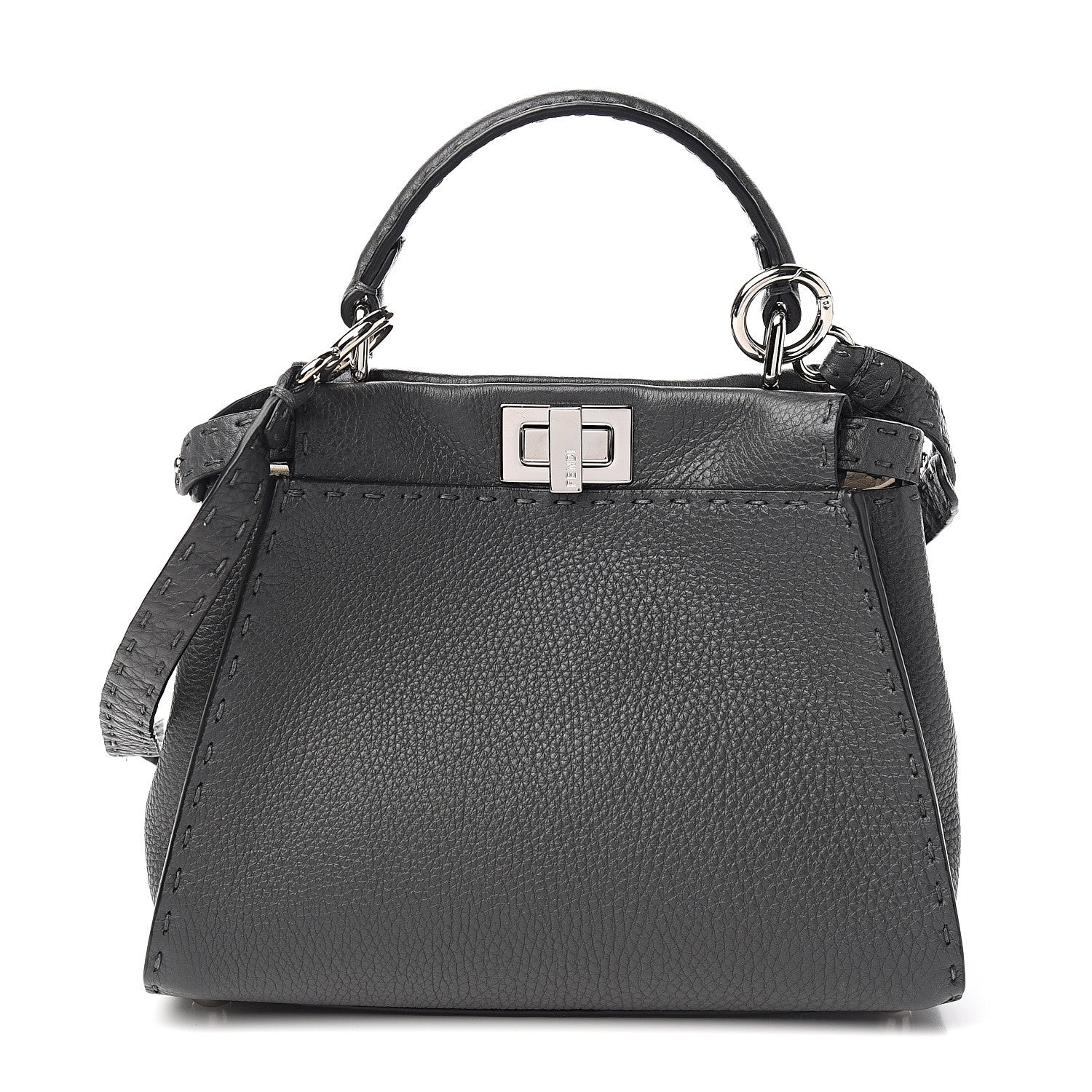 Fendi Cuoio Romano Selleria Bi-Color Mini Peekaboo Iconic Satchel Asfalto Latte 1 of 9