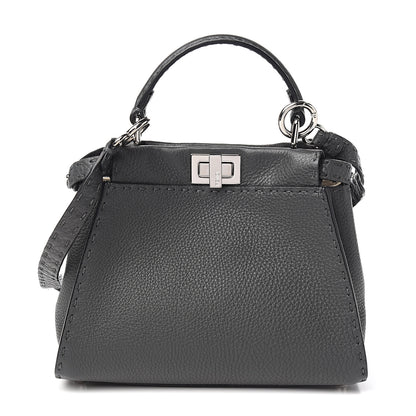 Fendi Cuoio Romano Selleria Bi-Color Mini Peekaboo Iconic Satchel Asfalto Latte 1 of 9