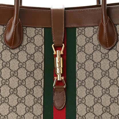 Gucci GG Supreme Monogram Azalea Calfskin Web Large Jackie 1961 Tote Beige Ebony Brown Sugar 8 of 10