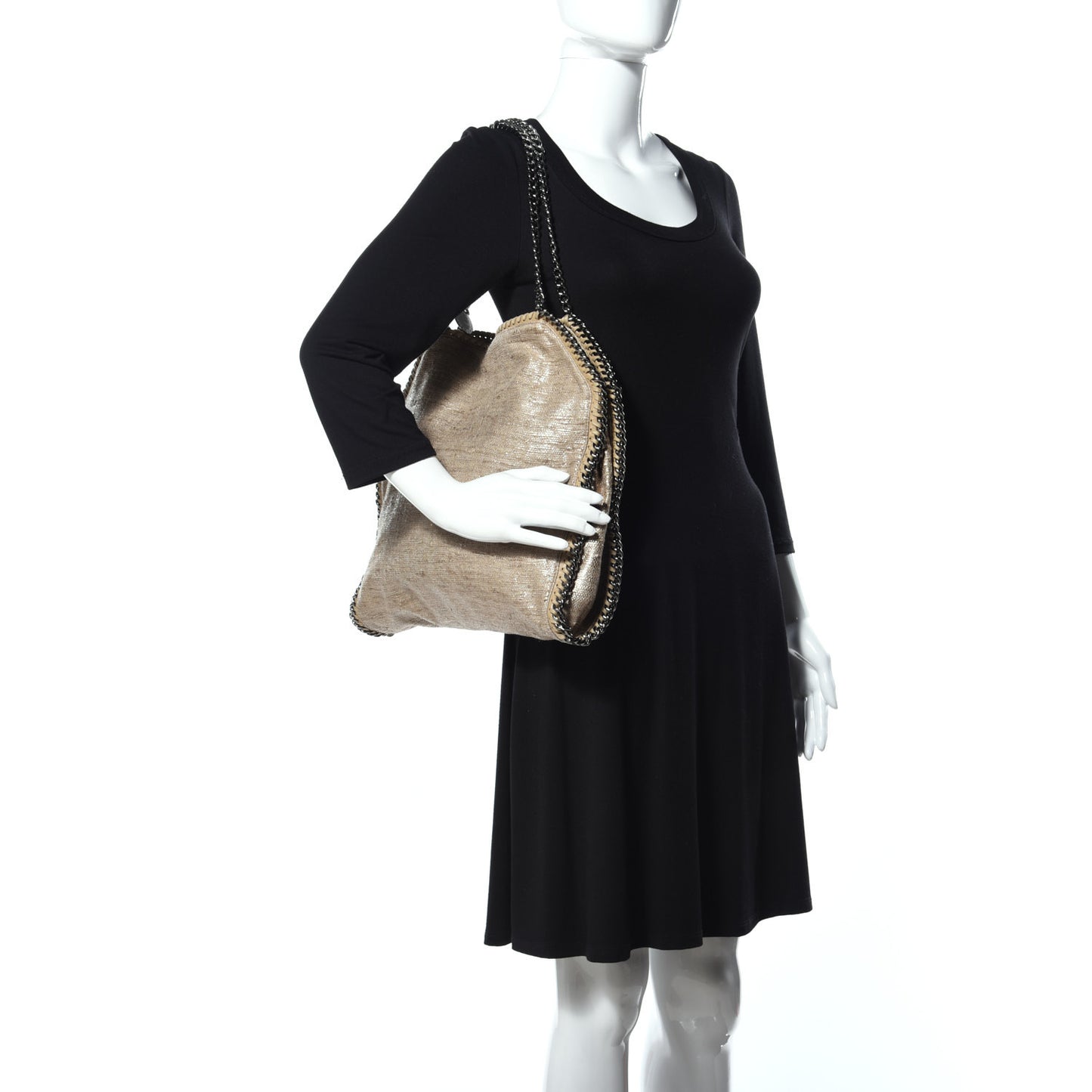 Metallic Linen Small Falabella Tote Taupe