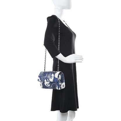 Chanel Floral Printed Silk CC Medium Single Flap Navy Blue White 2 of 11