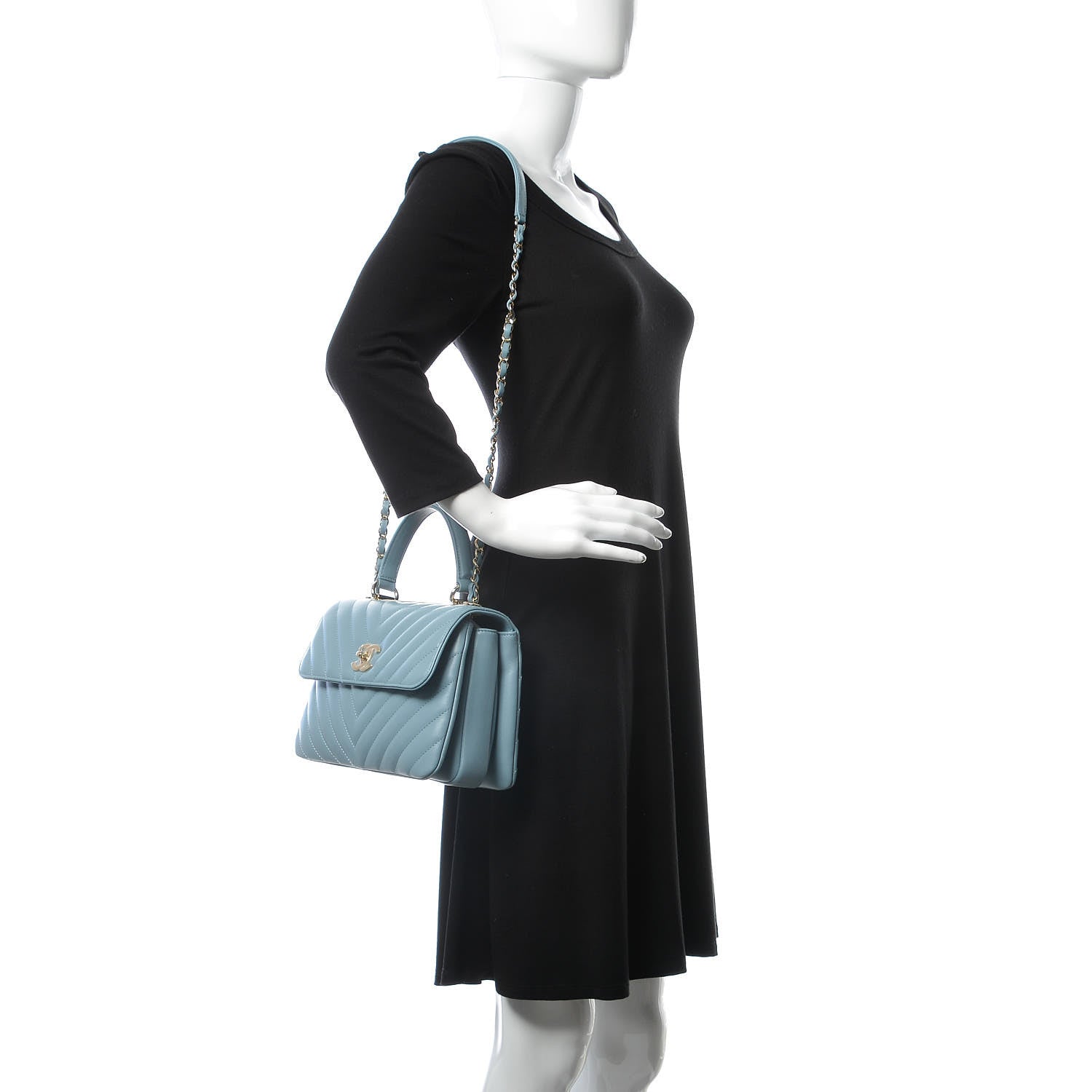 Chanel Lambskin Chevron Quilted Small Trendy CC Flap Dual Handle Bag Blue 3 of 9