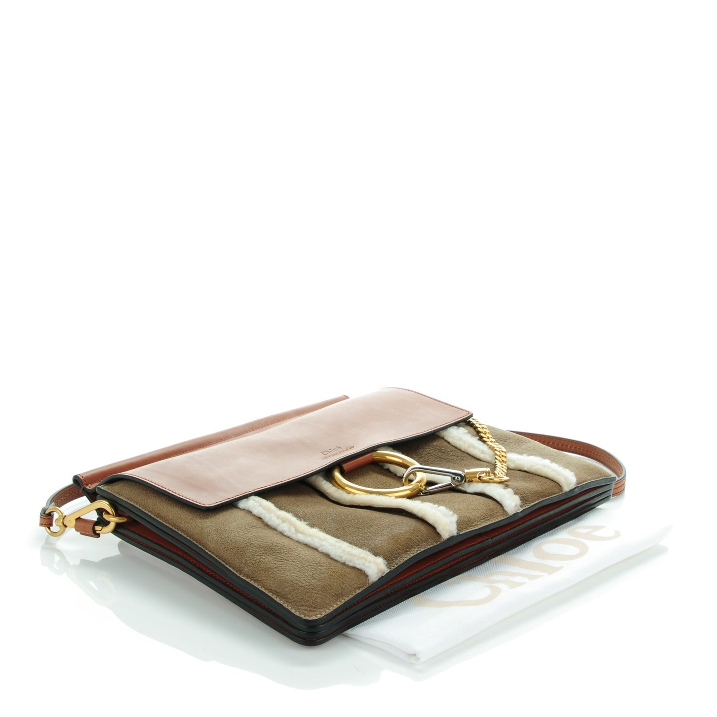 Suede Calfskin Striped Shearling Medium Faye Shoulder Bag Mahogany