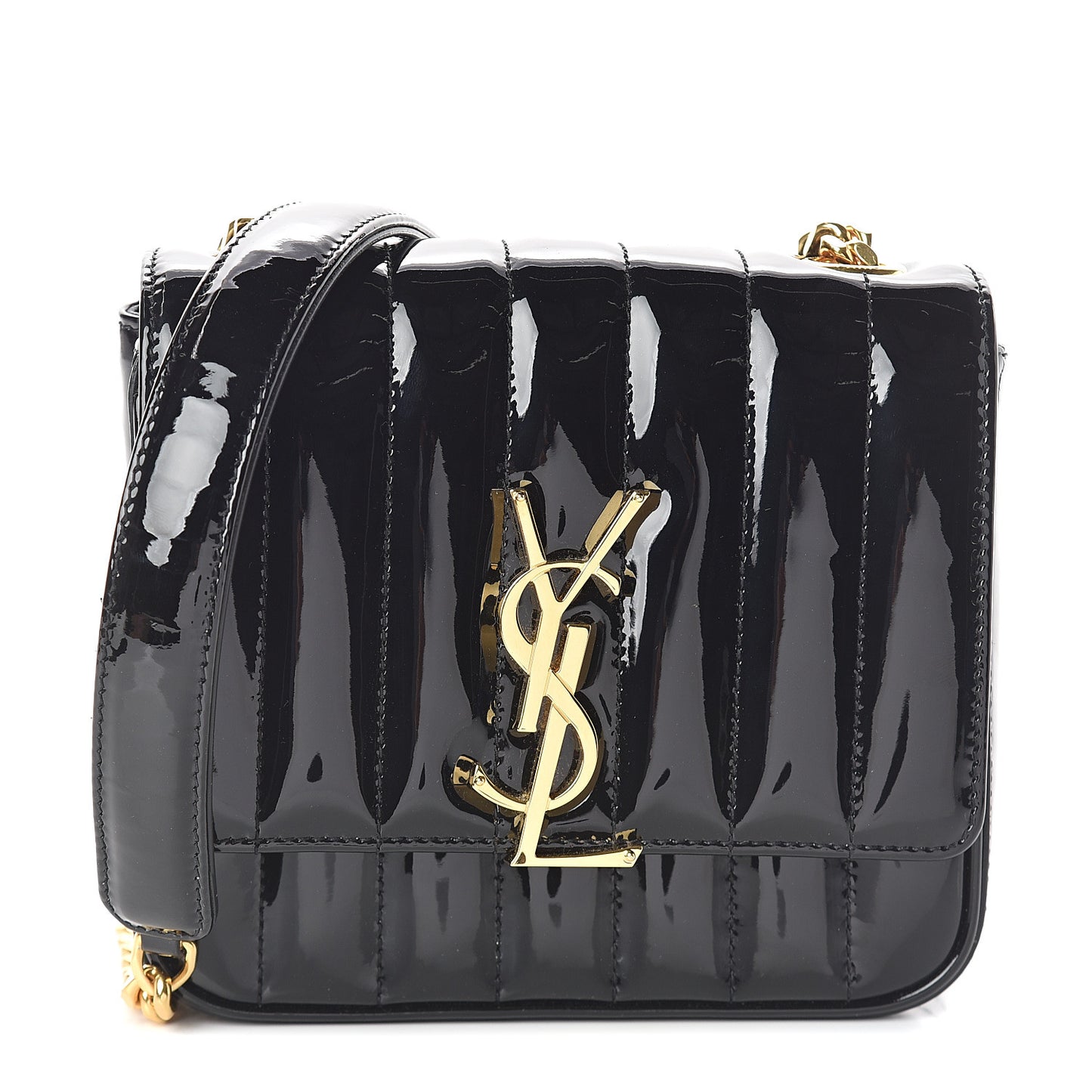 Patent Calfskin Matelasse Monogram Small Vicky Chain Bag Black