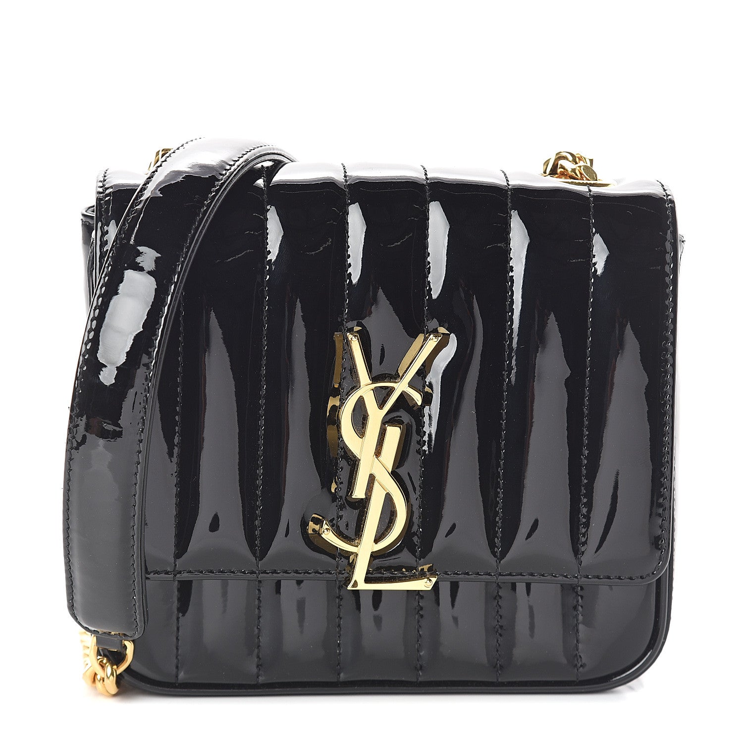 Saint Laurent Patent Calfskin Matelasse Monogram Small Vicky Chain Bag Black 1 of 8
