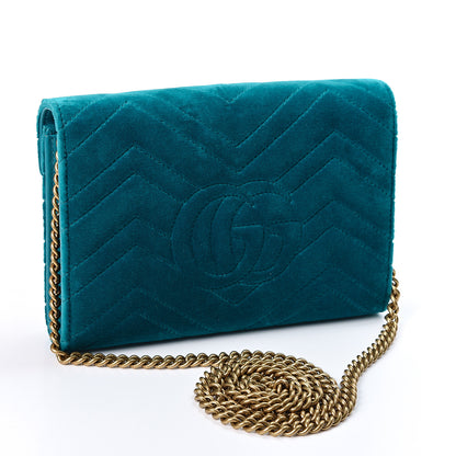 Gucci Velvet Matelasse GG Marmont Chain Wallet Pavone Cyan 2 of 9
